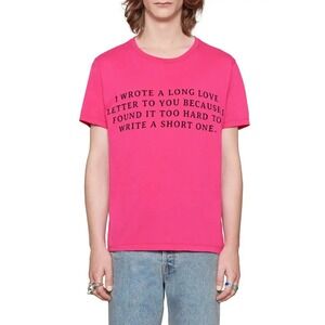 Gucci Men's 2018 Guccy Hot Pink Cotton Love letter T-Shirt - Size S